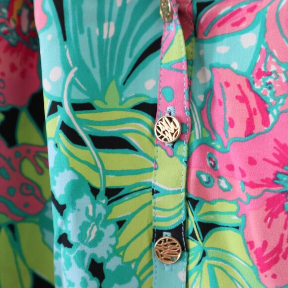 Lilly Pulitzer Size S 100% Silk Elsa Skip On It Top Blouse Frogs Floral - Picture 8 of 13